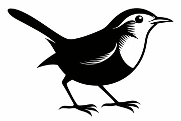 wren silhouette line art vector illustration with a white background
