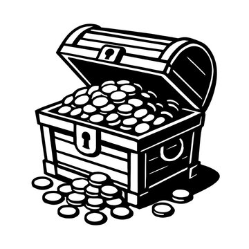 recommend clip art: Hidden Riches: A Stylized Illustration Of A Treasure Chest Overflowing With Gold Coins, Symbolizing Wealth, Discovery, Adventure, Or Hidden Secrets