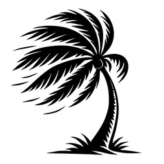 Tropical Breeze: A Stylized Illustration Of A Palm Tree Swaying In The Wind, Symbolizing Nature, Relaxation, Or Coastal Scenes