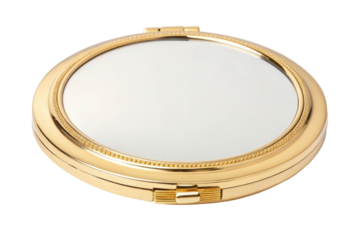 PNG Elegant gold compact mirror with intricate design and reflective surface