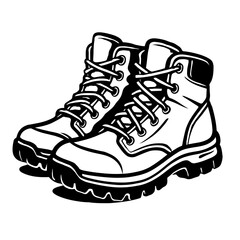 Ready For Adventure: An Illustration Of A Pair Of Rugged Work Or Hiking Boots, Symbolizing Durability, Outdoor Activities, Labor, Or Footwear Safety