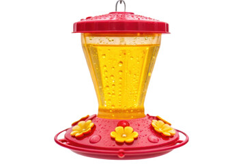 PNG Colorful hummingbird feeder with red and yellow flower design