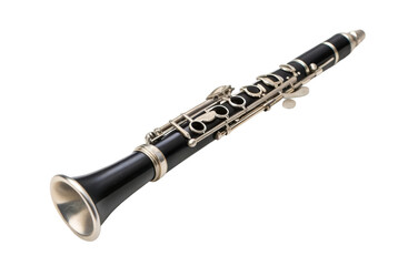 PNG Black clarinet with silver keys on white background