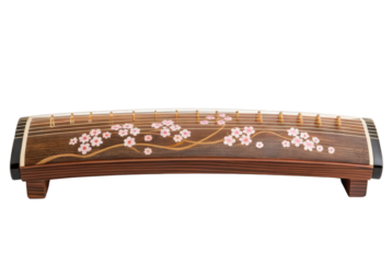 PNG Decorative cherry blossom koto: traditional asian string instrument design