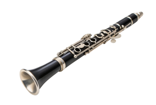 PNG Black clarinet with silver keys on white background
