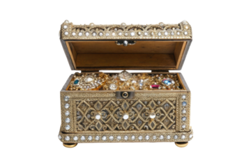 PNG Ornate jewelry box with gemstones and pearls