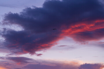 Obraz premium Nubes purpuras y naranjas al atardecer