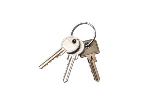 PNG Three metal keys on ring against black background