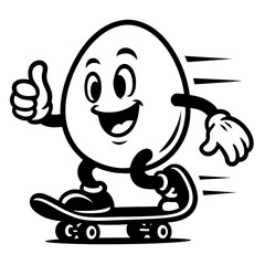 Obraz premium Black and White Illustration of a Cartoon Skateboarding Egg - Graphic Element for Food, Fun, or Design Themes