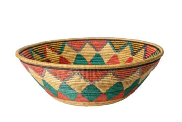 PNG Colorful woven basket with geometric patterned design