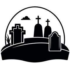 Simple Silhouette of a Cemetery at Halloween