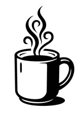 Black and White Illustration of a Hot Coffee Mug - Graphic Element for Food, Drink, or Design Themes