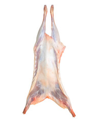 Lamb carcass on transparent background, lamb whole meat leg pieces 