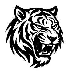 Obraz premium Unleash The Power: An Illustration Featuring a Roaring Tiger Head, Representing Strength, Ferocity, Wildlife, Or The Intense And Primal Energy Associated With A Tiger