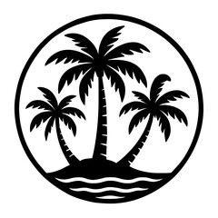 Tropical Roundel: An Illustration Featuring a Tropical Island Landscape Inside a Circle, Representing Paradise, Vacation, Coastal Beauty, Or A Stylized Emblem Suitable for Logos And Design Elements