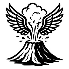 Fototapeta premium Wings of Fire: An Illustration of an Erupting Volcano With Attached Wings, Symbolizing Powerful Force, Dramatic Release, Natural Energy, Or The Idea of Something Explosive and Primal Taking On A New D