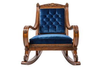 PNG Elegant vintage wooden rocking chair with blue velvet cushion