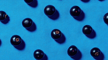 Title: Pattern of Fresh Blueberries on Vibrant Blue Background – Minimalist Food Concept
