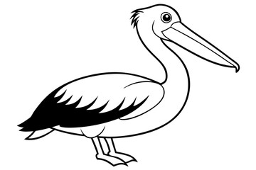 pelican silhouette line art vector illustration with a white background