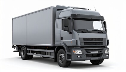 Blank Grey Single Cab Box Truck 3/4 Front Mockup