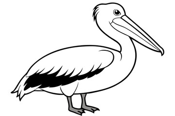 pelican silhouette line art vector illustration with a white background