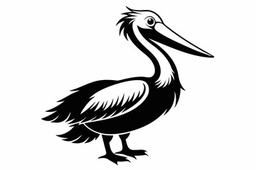 pelican silhouette line art vector illustration with a white background