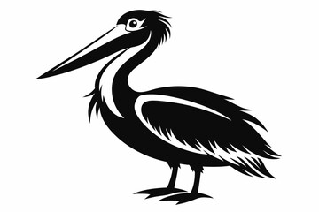 pelican silhouette line art vector illustration with a white background