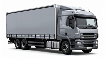 Blank Grey Single Cab Box Truck 3/4 Front Mockup