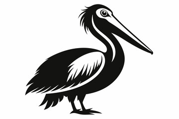 pelican silhouette line art vector illustration with a white background