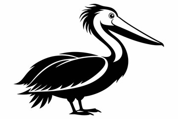 pelican silhouette line art vector illustration with a white background
