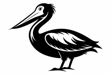 pelican silhouette line art vector illustration with a white background