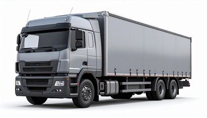 Blank Grey Single Cab Box Truck 3/4 Front Mockup