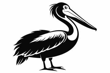 pelican silhouette line art vector illustration with a white background