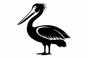 pelican silhouette line art vector illustration with a white background