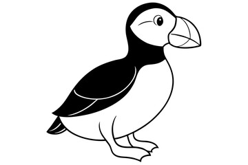 puffin silhouette line art vector illustration with a white background