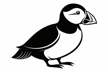 puffin silhouette line art vector illustration with a white background