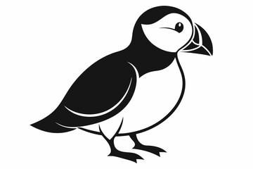 puffin silhouette line art vector illustration with a white background