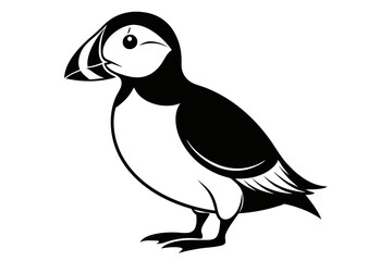 puffin silhouette line art vector illustration with a white background