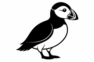 puffin silhouette line art vector illustration with a white background