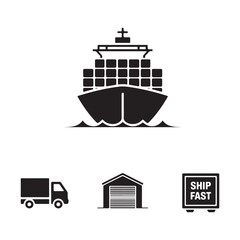 Obraz premium Logistics and Shipping Icon Set Vector – Black Silhouettes of Delivery Services and Warehouse Tools