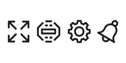 User Interface Icon Set Vector – Black Silhouettes of Arrows, Menus, Settings, Notifications, and Upload/Download