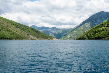 Seascape sun, Adriatic Sea wave nature scenery Boko-Kotor Bay, Montenegro