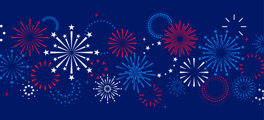 4th of July border, fireworks banner, USA pattern background
