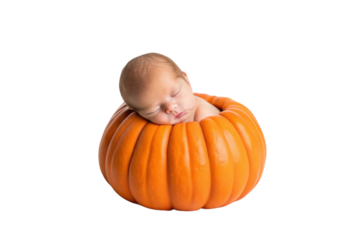 PNG Newborn baby sleeping peacefully inside large pumpkin