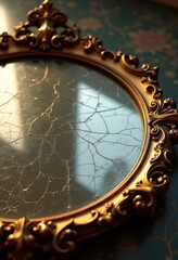 intricate vintage mirror glass cracks reflecting light texture surface patterns, reflection, design, ornate, antique, shine, translucent, distortion, detail