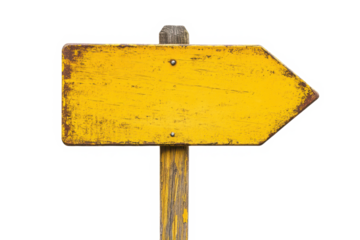 Yellow directional sign on transparent background