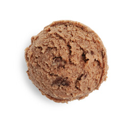 One scoop of delicious ice cream on white background, top view