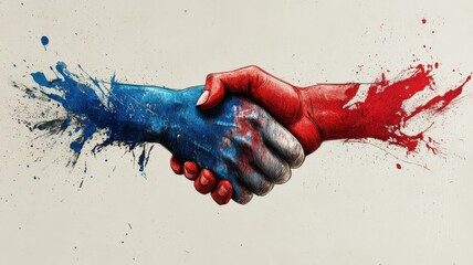 Colorful handshake mural symbolizing unity and collaboration between diverse communities in an urban setting