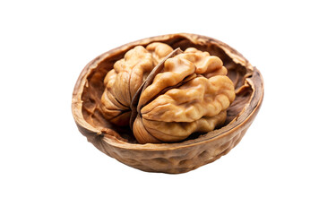 Cracked Open Walnut With Visible Nut Isolated On Transparent Background