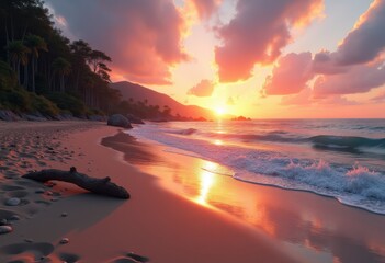 unique sand patterns sunset beach coastline artistry natural textures tranquility waves reflection scenic shoreline, nature, dune, sea, landscape, scenery